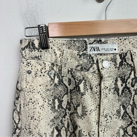 Zara 90’s Wide Leg Snake Print Trendy Jeans Size 4 Tan - Picture 5 of 8